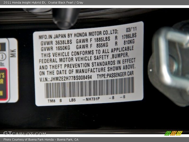 Crystal Black Pearl / Gray 2011 Honda Insight Hybrid EX