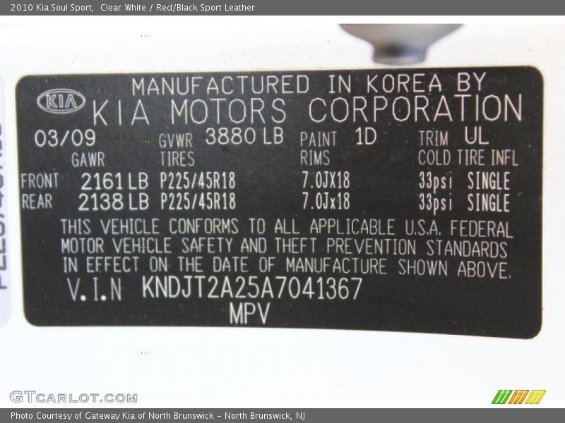 Clear White / Red/Black Sport Leather 2010 Kia Soul Sport