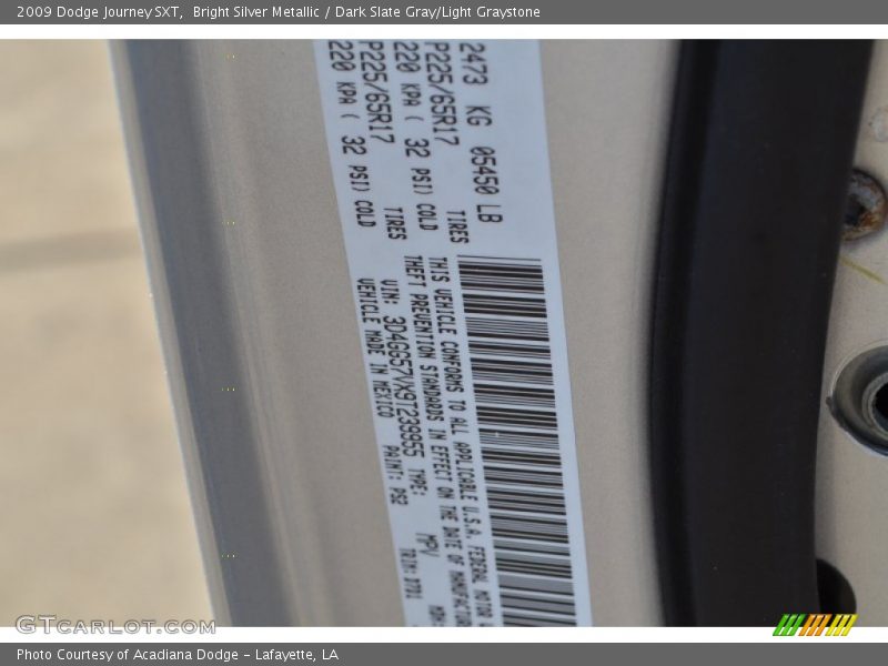 Bright Silver Metallic / Dark Slate Gray/Light Graystone 2009 Dodge Journey SXT