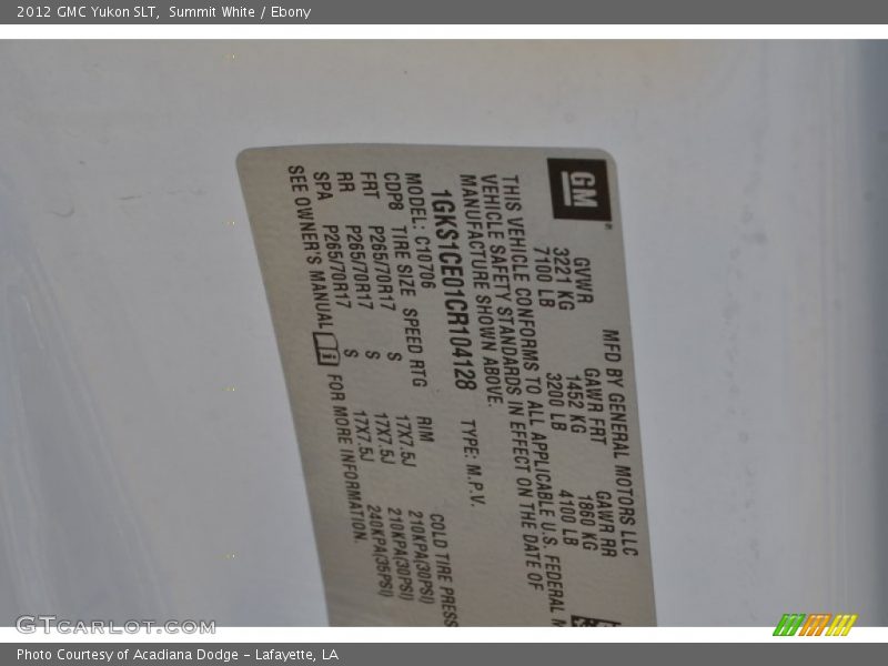 Summit White / Ebony 2012 GMC Yukon SLT