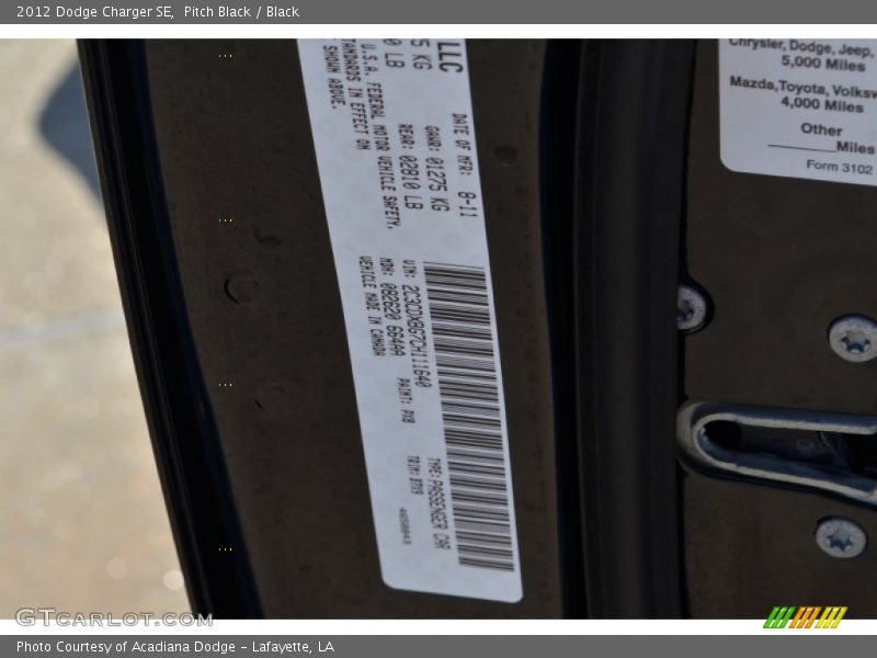 Pitch Black / Black 2012 Dodge Charger SE