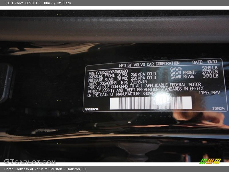 Black / Off Black 2011 Volvo XC90 3.2