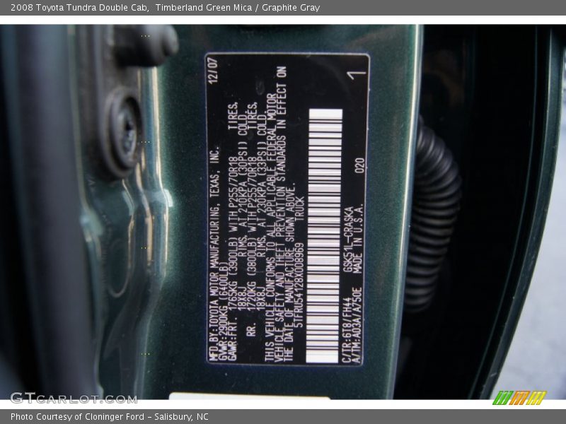 Timberland Green Mica / Graphite Gray 2008 Toyota Tundra Double Cab
