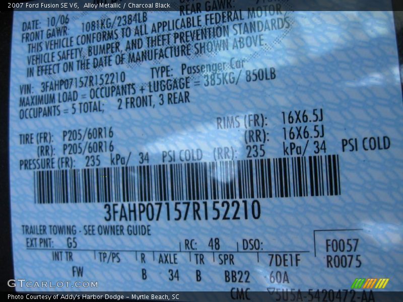 Alloy Metallic / Charcoal Black 2007 Ford Fusion SE V6