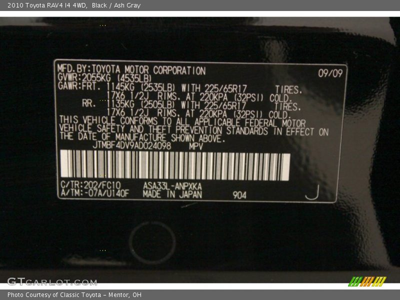 Black / Ash Gray 2010 Toyota RAV4 I4 4WD