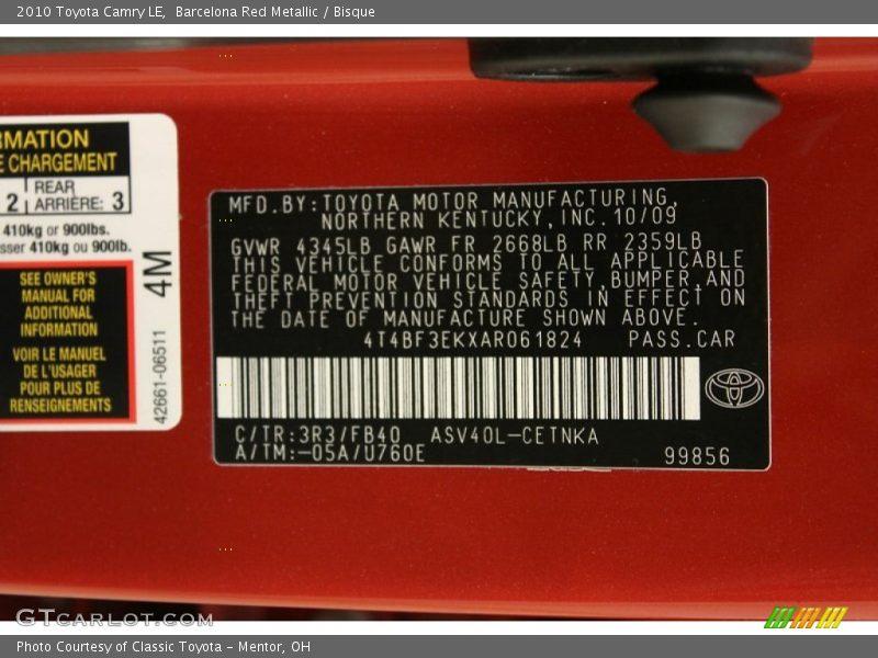 Barcelona Red Metallic / Bisque 2010 Toyota Camry LE