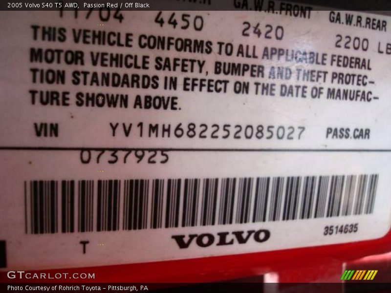 Passion Red / Off Black 2005 Volvo S40 T5 AWD