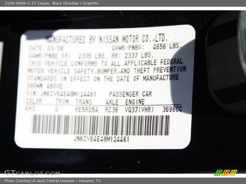 Black Obsidian / Graphite 2008 Infiniti G 37 Coupe