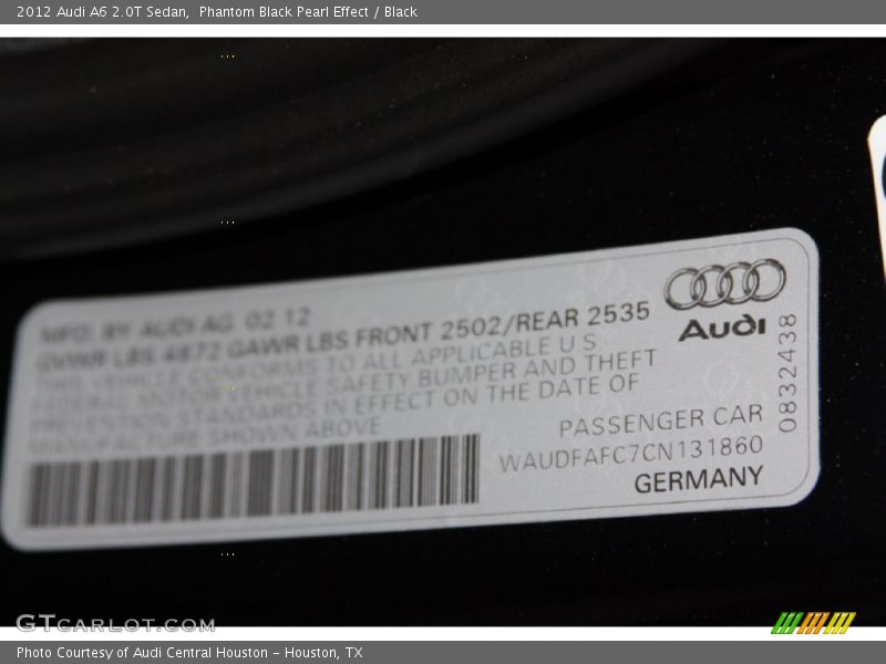 Phantom Black Pearl Effect / Black 2012 Audi A6 2.0T Sedan