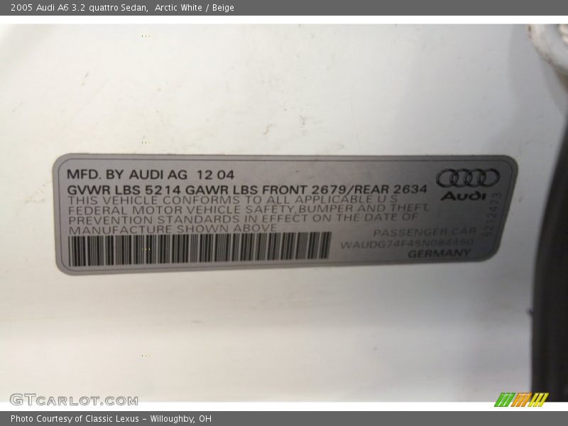 Arctic White / Beige 2005 Audi A6 3.2 quattro Sedan