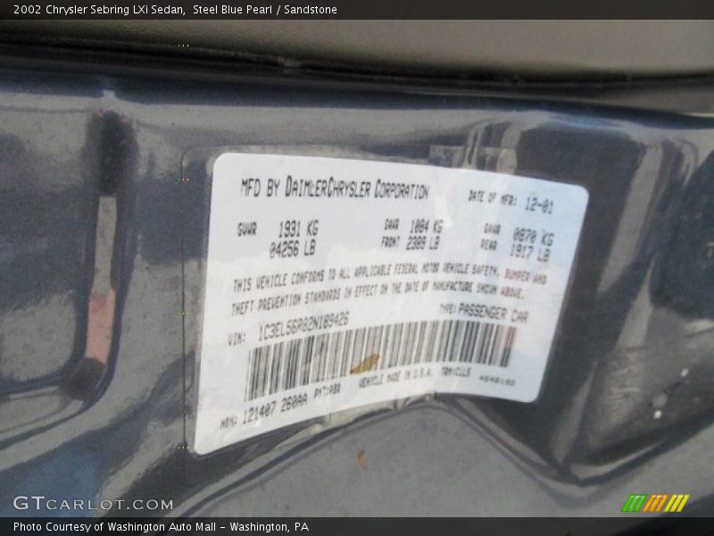 Steel Blue Pearl / Sandstone 2002 Chrysler Sebring LXi Sedan
