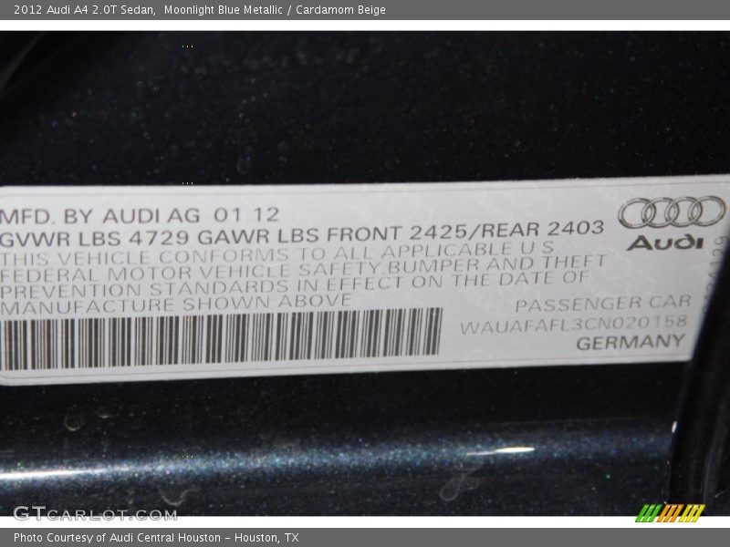 Moonlight Blue Metallic / Cardamom Beige 2012 Audi A4 2.0T Sedan