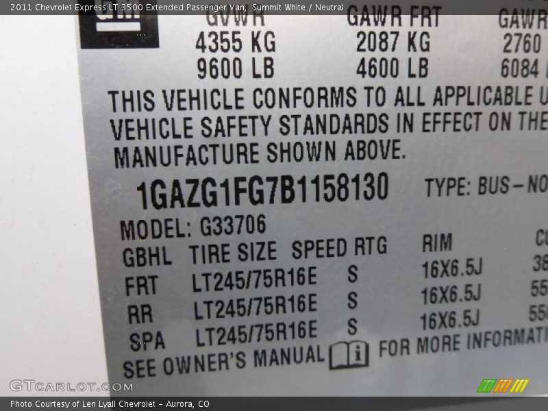 Summit White / Neutral 2011 Chevrolet Express LT 3500 Extended Passenger Van