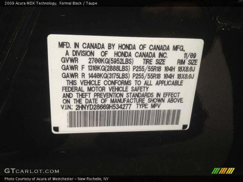 Formal Black / Taupe 2009 Acura MDX Technology