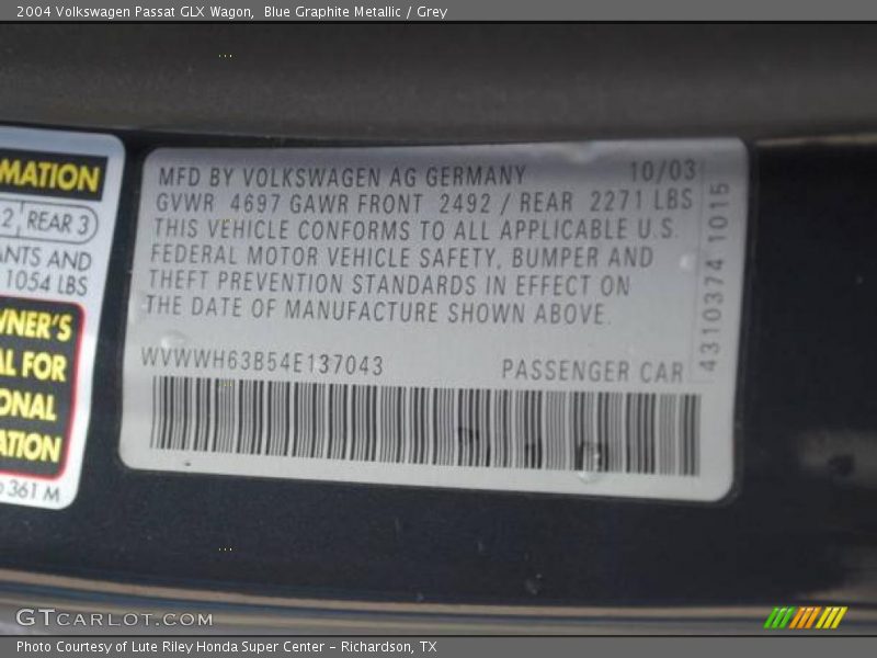 Blue Graphite Metallic / Grey 2004 Volkswagen Passat GLX Wagon