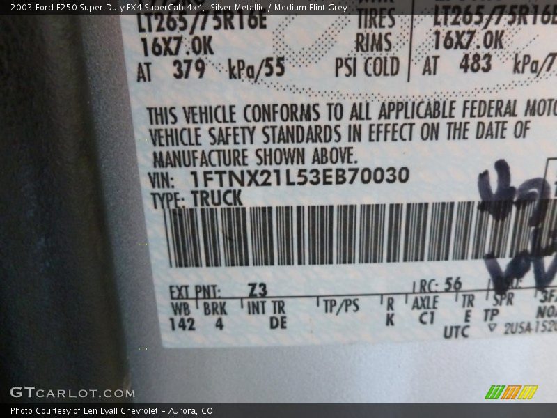 2003 F250 Super Duty FX4 SuperCab 4x4 Silver Metallic Color Code Z3