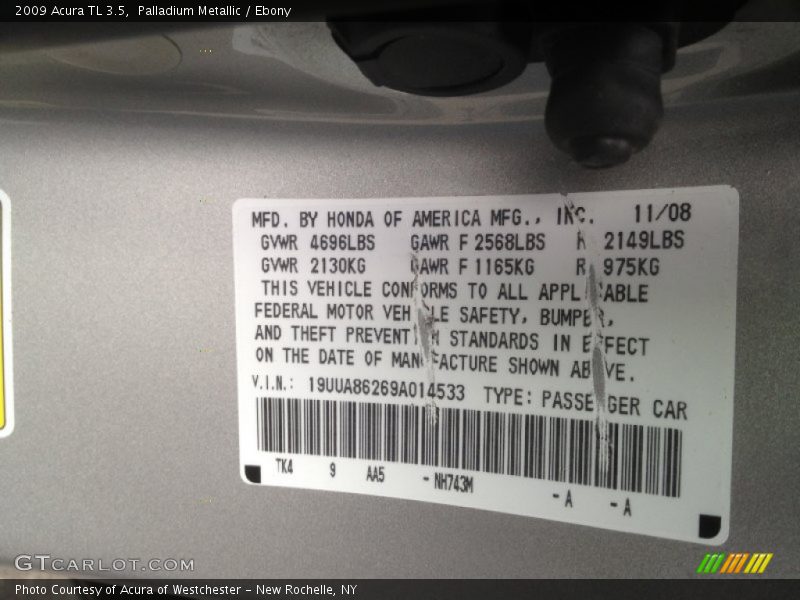 Palladium Metallic / Ebony 2009 Acura TL 3.5