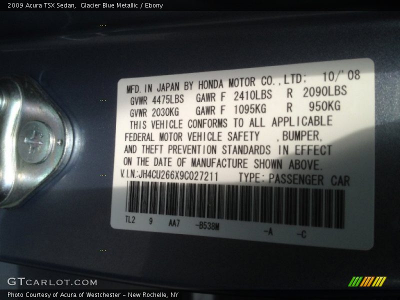 Glacier Blue Metallic / Ebony 2009 Acura TSX Sedan