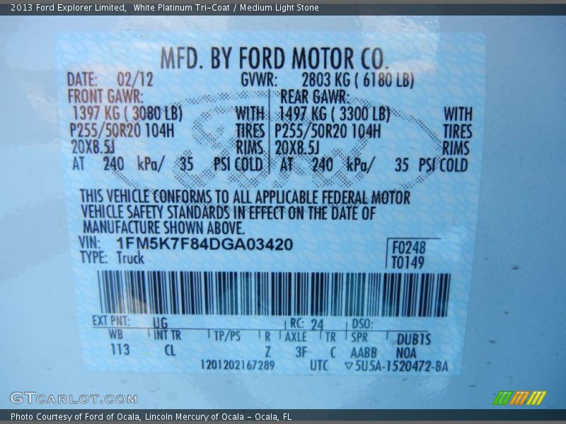 White Platinum Tri-Coat / Medium Light Stone 2013 Ford Explorer Limited