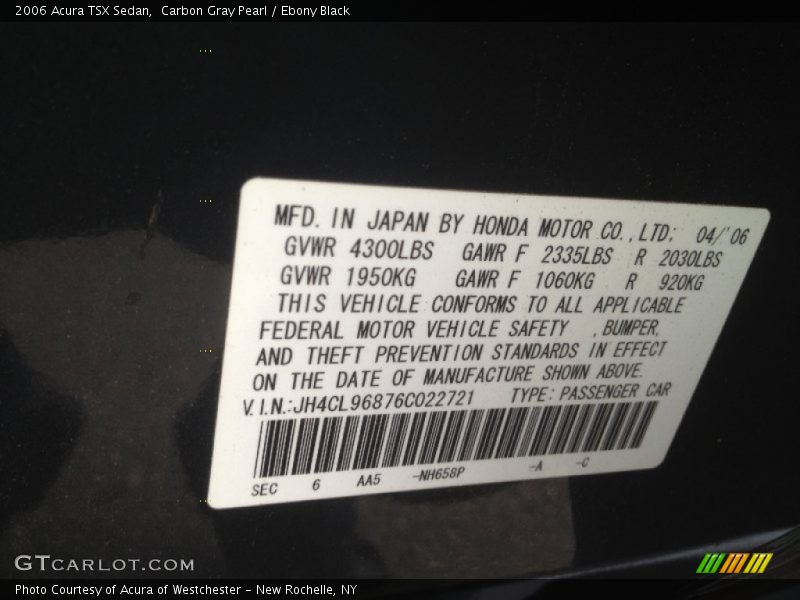 Carbon Gray Pearl / Ebony Black 2006 Acura TSX Sedan
