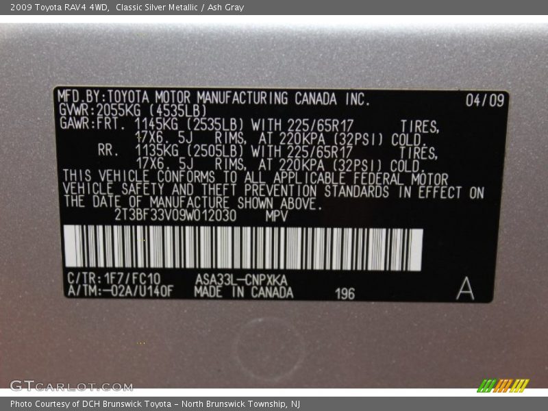 Classic Silver Metallic / Ash Gray 2009 Toyota RAV4 4WD