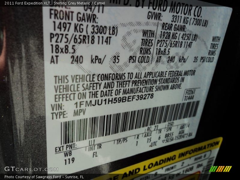 Sterling Grey Metallic / Camel 2011 Ford Expedition XLT