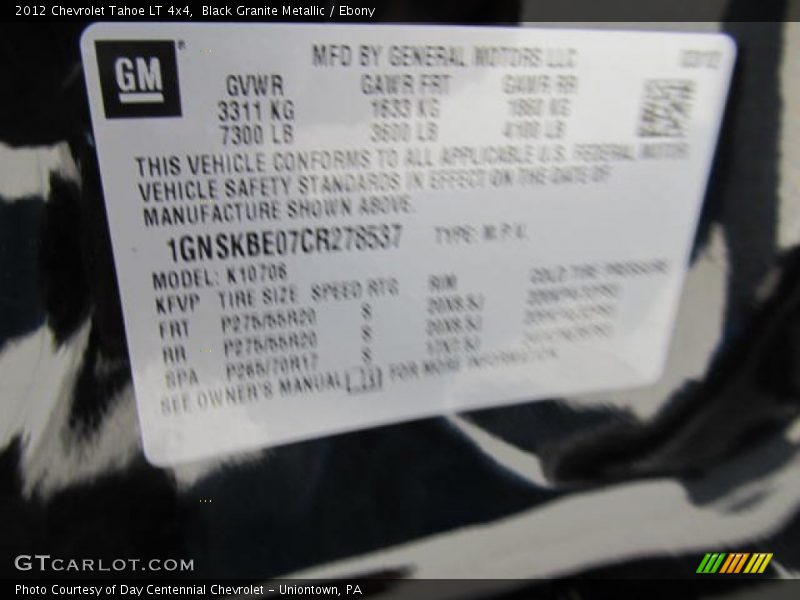 Black Granite Metallic / Ebony 2012 Chevrolet Tahoe LT 4x4