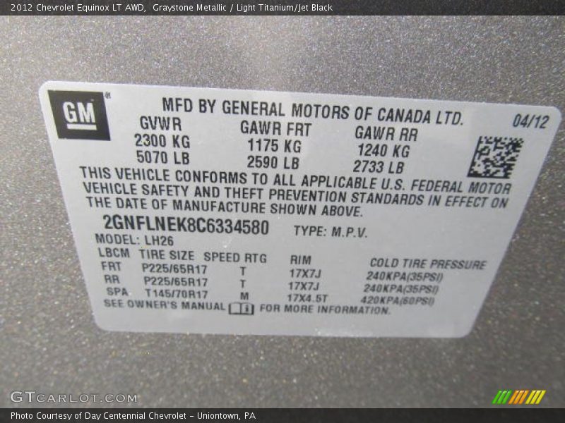 Graystone Metallic / Light Titanium/Jet Black 2012 Chevrolet Equinox LT AWD