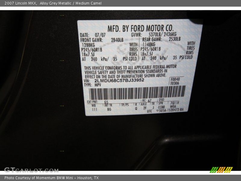 Alloy Grey Metallic / Medium Camel 2007 Lincoln MKX