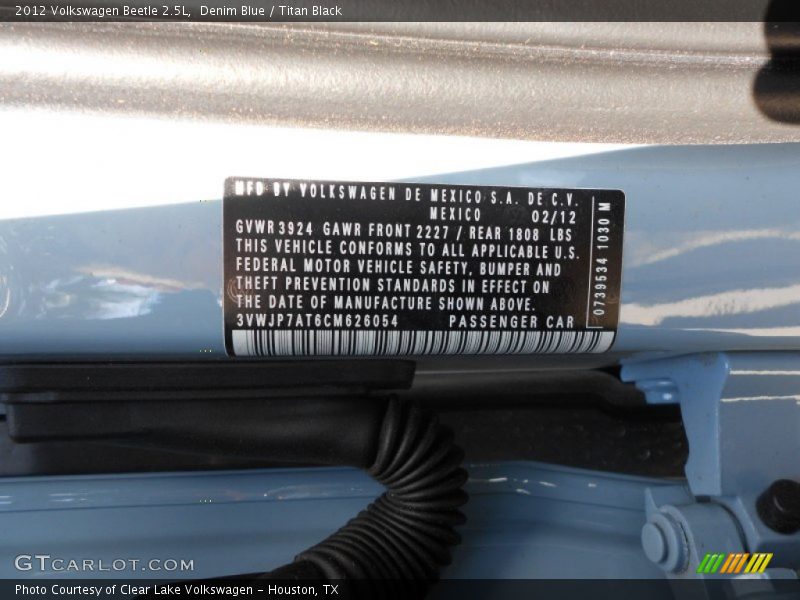 Denim Blue / Titan Black 2012 Volkswagen Beetle 2.5L