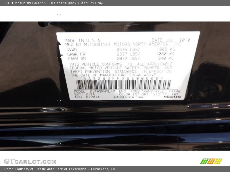 Kalapana Black / Medium Gray 2011 Mitsubishi Galant SE