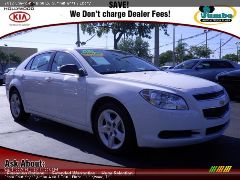 Summit White / Ebony 2012 Chevrolet Malibu LS