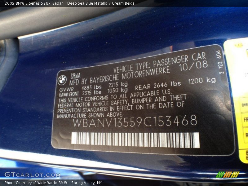 Deep Sea Blue Metallic / Cream Beige 2009 BMW 5 Series 528xi Sedan