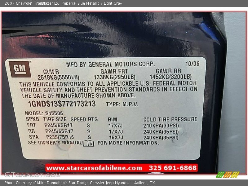 Imperial Blue Metallic / Light Gray 2007 Chevrolet TrailBlazer LS