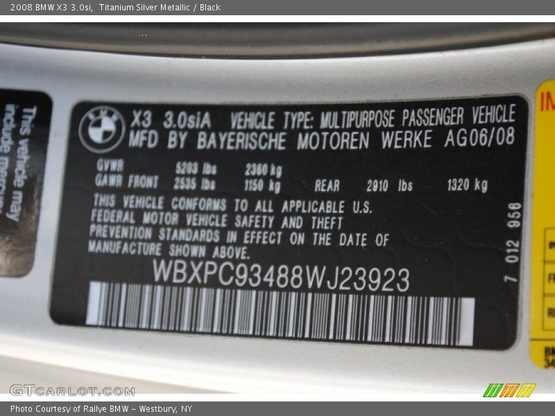 Titanium Silver Metallic / Black 2008 BMW X3 3.0si