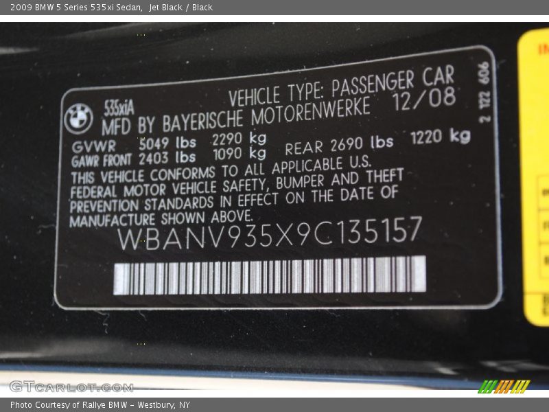 Jet Black / Black 2009 BMW 5 Series 535xi Sedan