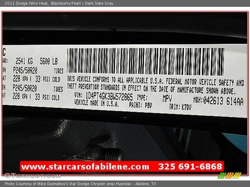 Blackberry Pearl / Dark Slate Gray 2011 Dodge Nitro Heat