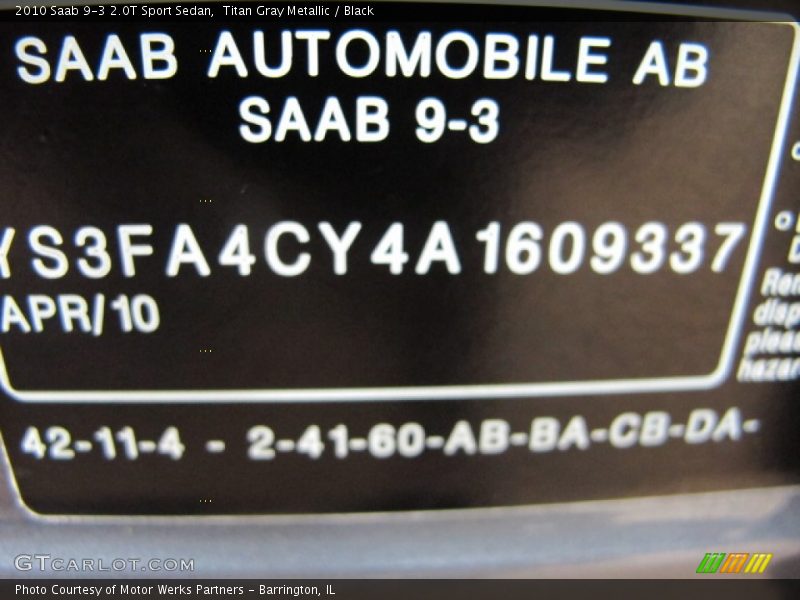 Titan Gray Metallic / Black 2010 Saab 9-3 2.0T Sport Sedan