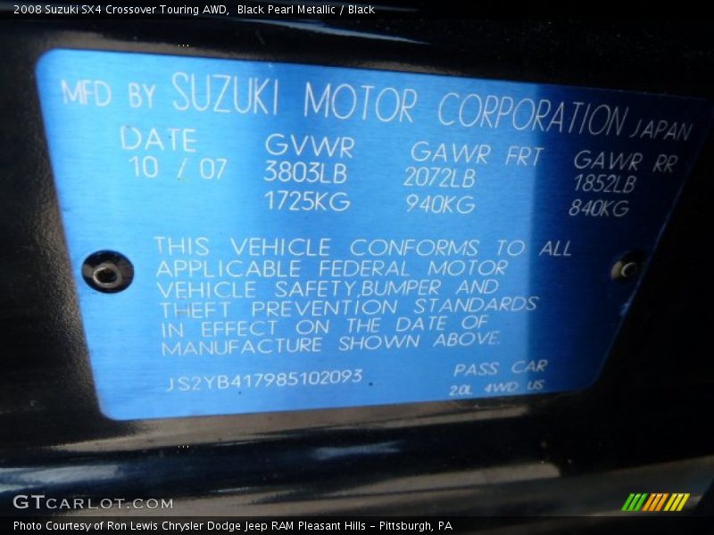 Black Pearl Metallic / Black 2008 Suzuki SX4 Crossover Touring AWD