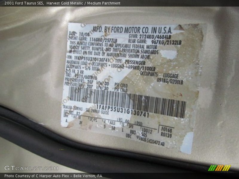 Harvest Gold Metallic / Medium Parchment 2001 Ford Taurus SES