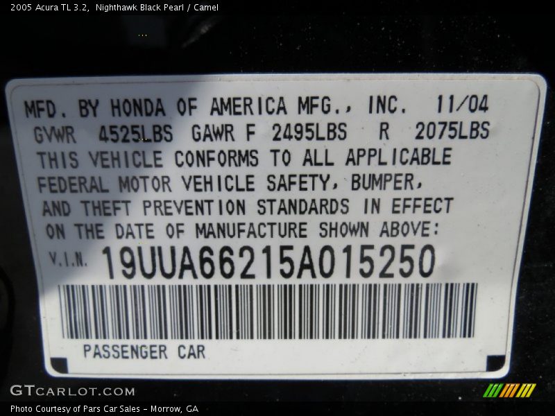 Nighthawk Black Pearl / Camel 2005 Acura TL 3.2