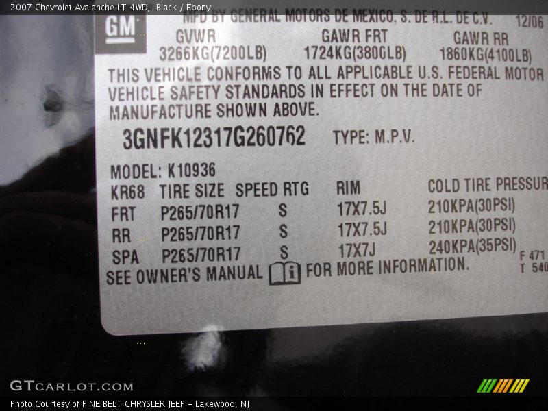 Black / Ebony 2007 Chevrolet Avalanche LT 4WD