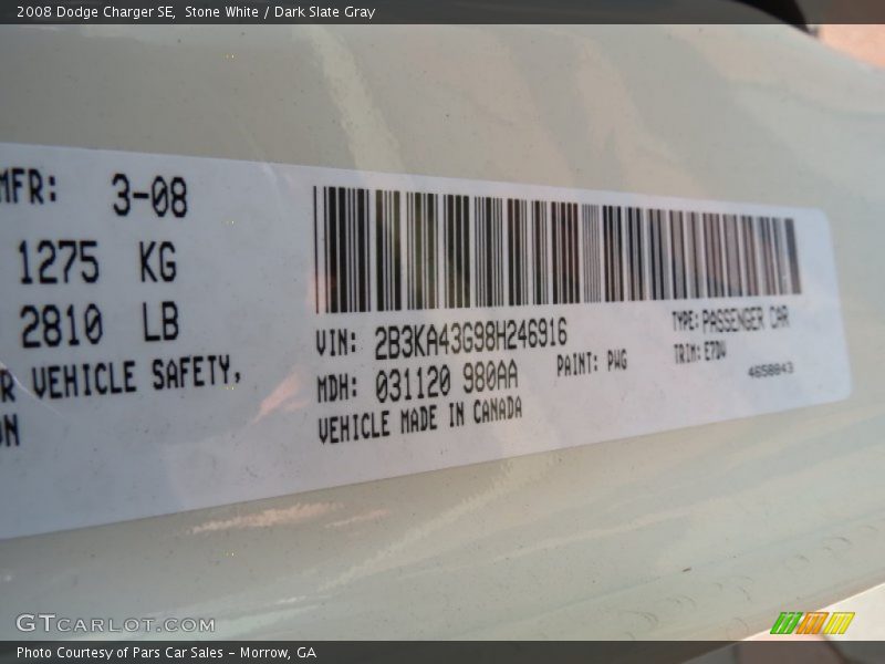 Stone White / Dark Slate Gray 2008 Dodge Charger SE