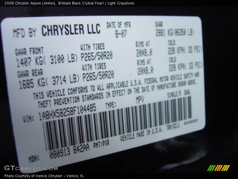 Brilliant Black Crystal Pearl / Light Graystone 2008 Chrysler Aspen Limited