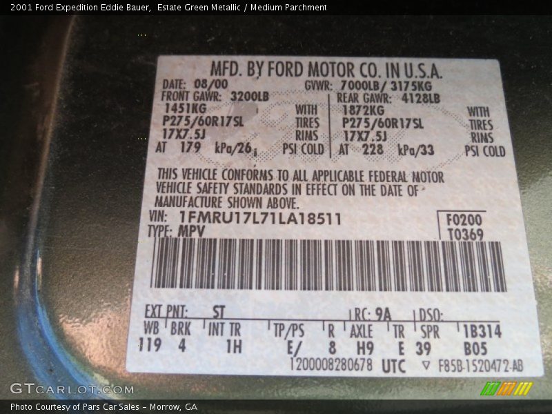 Estate Green Metallic / Medium Parchment 2001 Ford Expedition Eddie Bauer