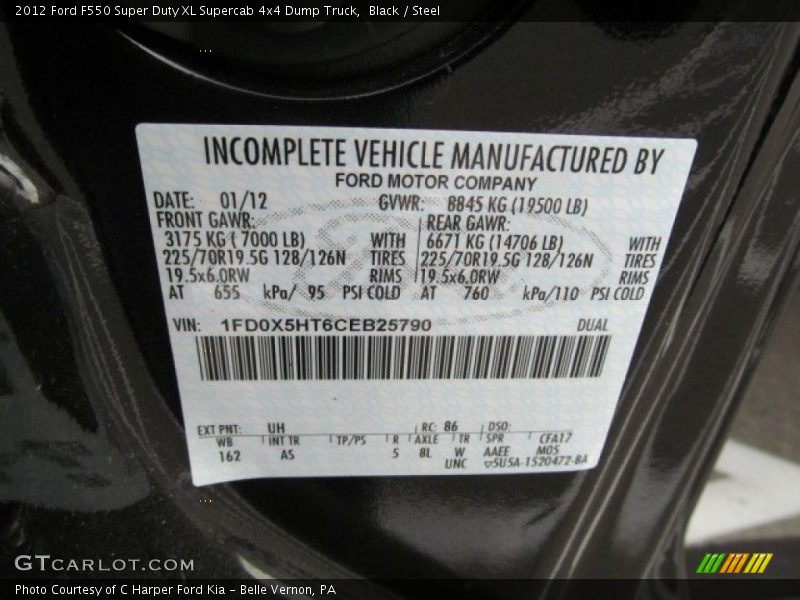 Black / Steel 2012 Ford F550 Super Duty XL Supercab 4x4 Dump Truck