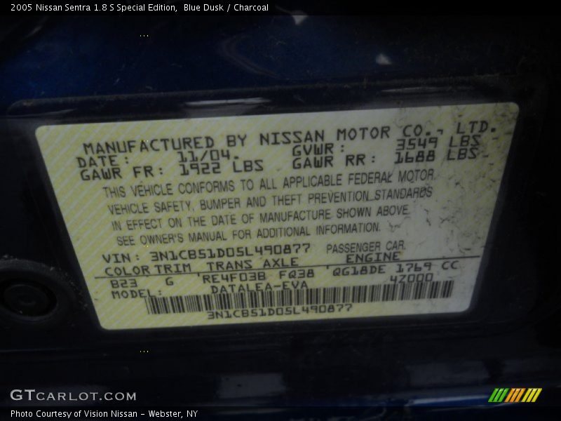Blue Dusk / Charcoal 2005 Nissan Sentra 1.8 S Special Edition