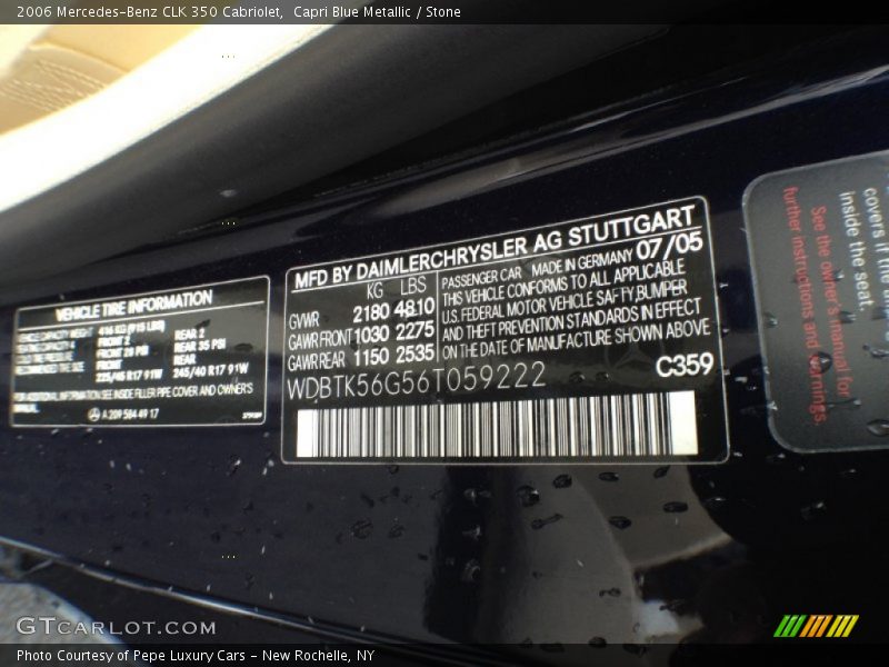 Capri Blue Metallic / Stone 2006 Mercedes-Benz CLK 350 Cabriolet