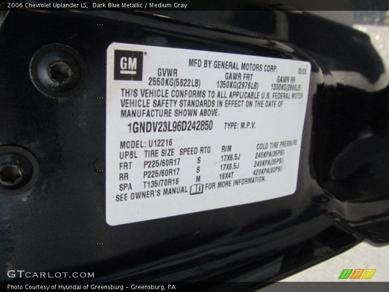 Dark Blue Metallic / Medium Gray 2006 Chevrolet Uplander LS