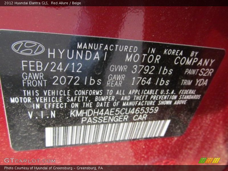 Red Allure / Beige 2012 Hyundai Elantra GLS